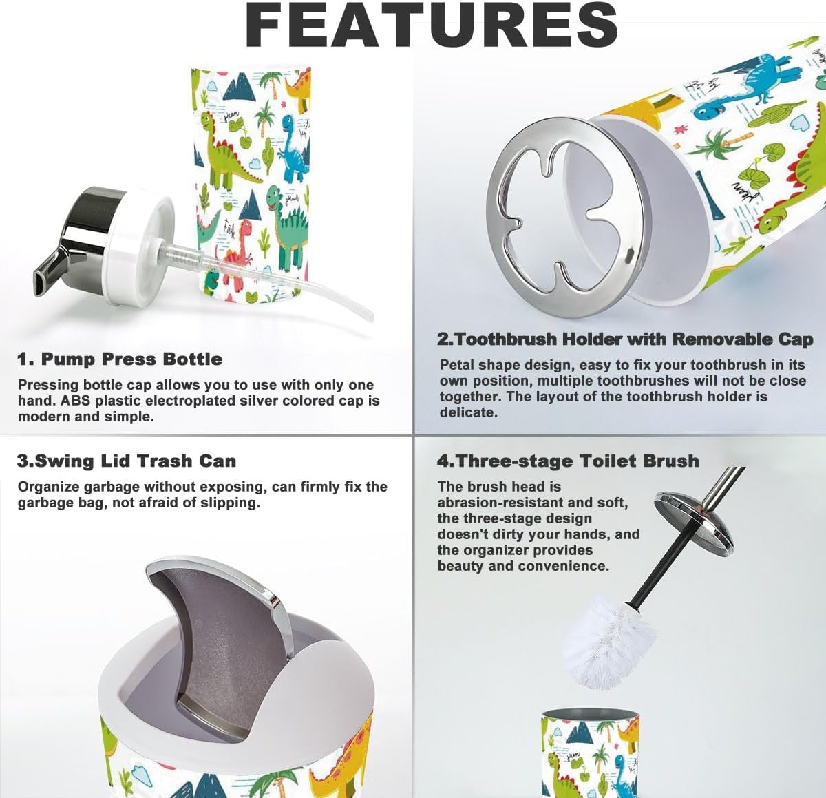 Cute Dinosaur Bathroom Accessory Set 6 Piece