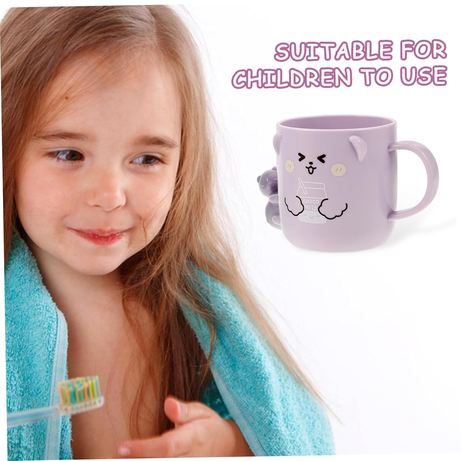 2-Pack Kids Reusable Toothbrush Cup - Cute Plastic Mugs for Toddlers