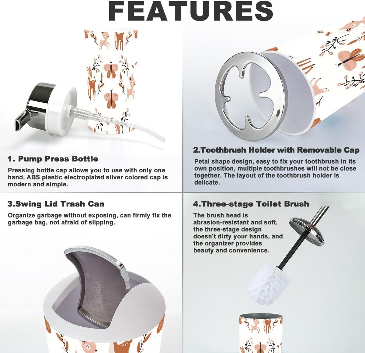 6-Piece Bathroom Set Animal Design Durable Stylish Perfect for Daily Use