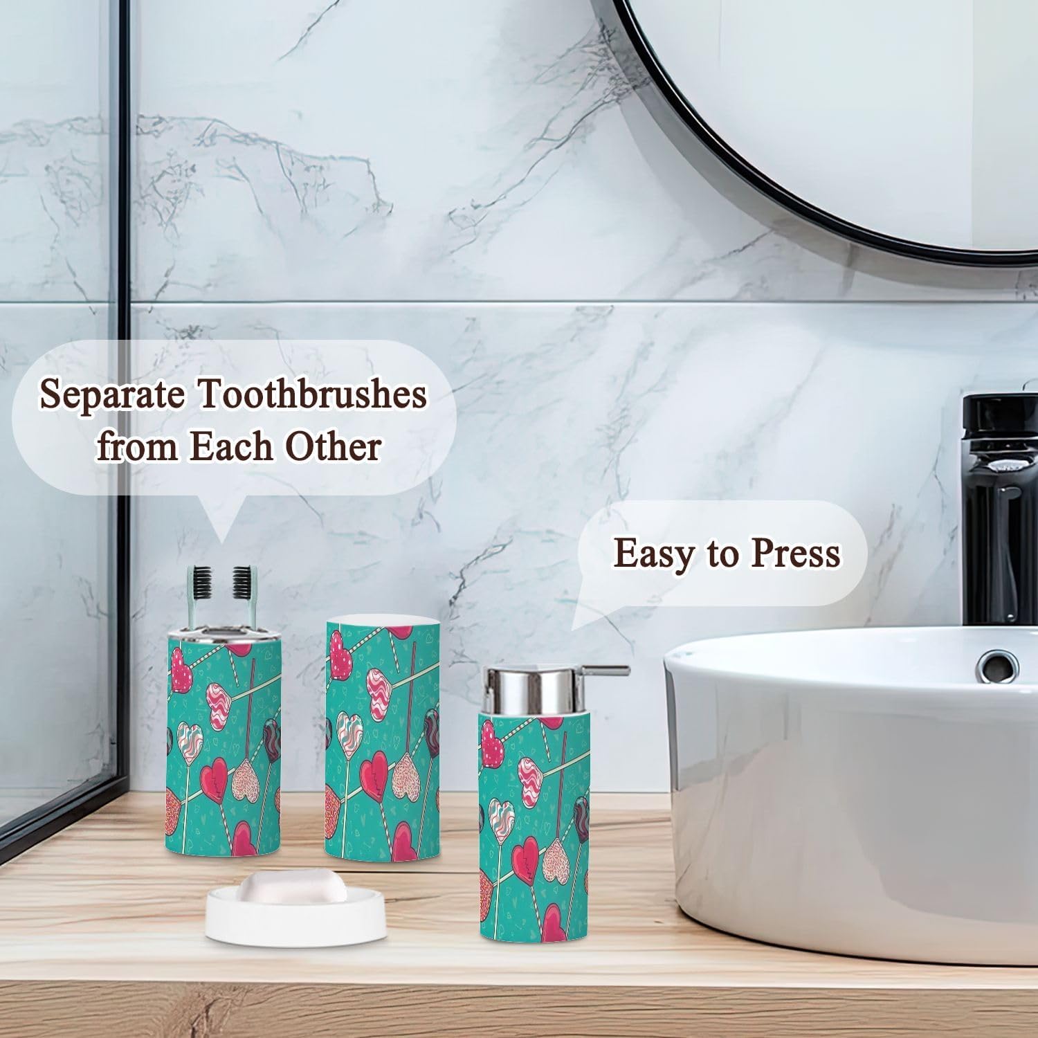 Stylish 6-Piece Organized Bath Accessories with Heart Design