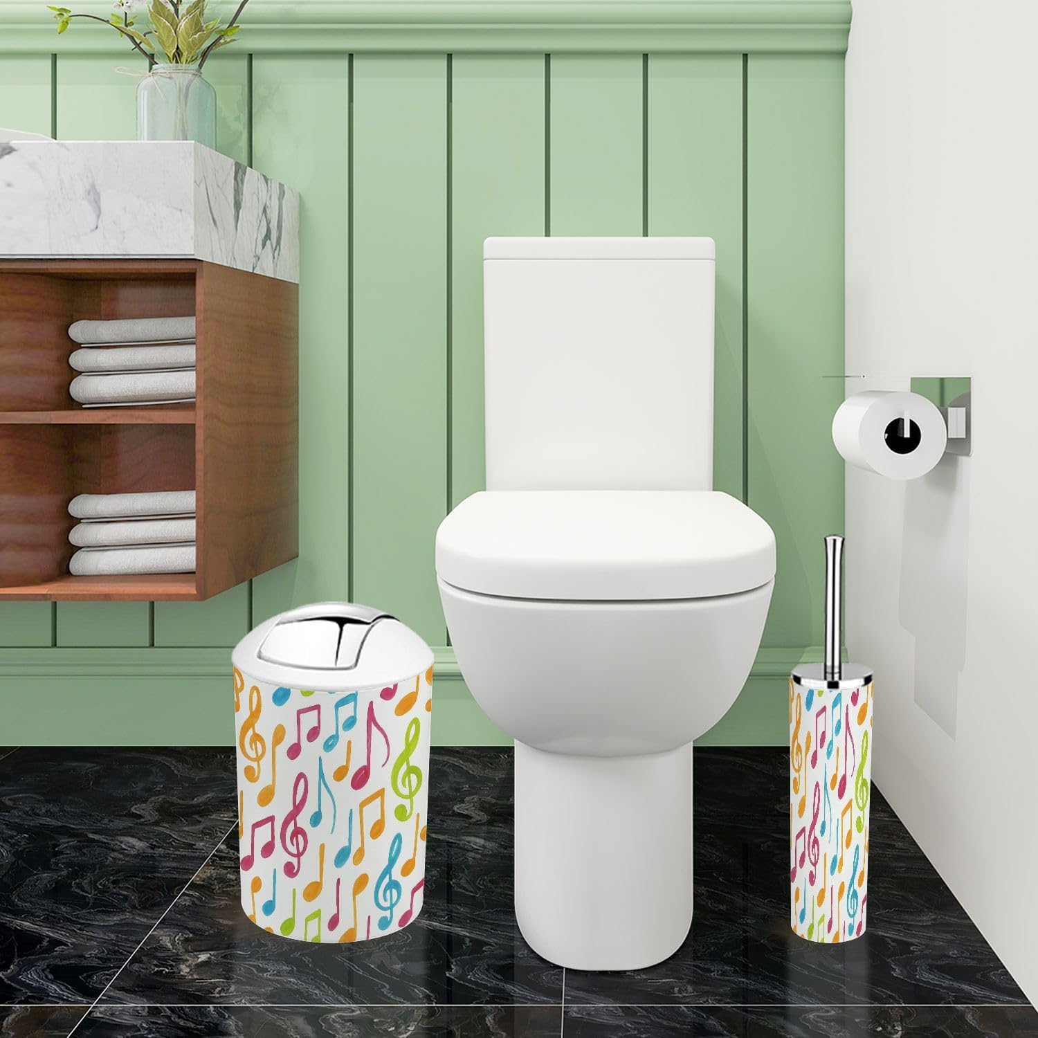Bathroom Accessory Set 6 Piece Boho Unique Design Trash Can More