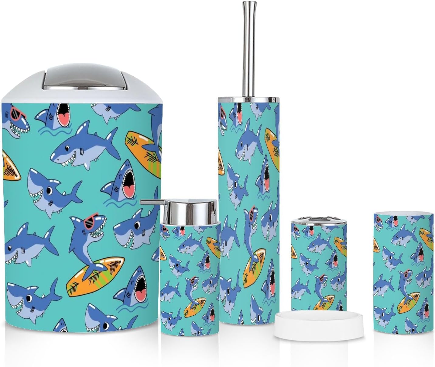 6 Piece Boho Bathroom Accessories Set with Shark Design