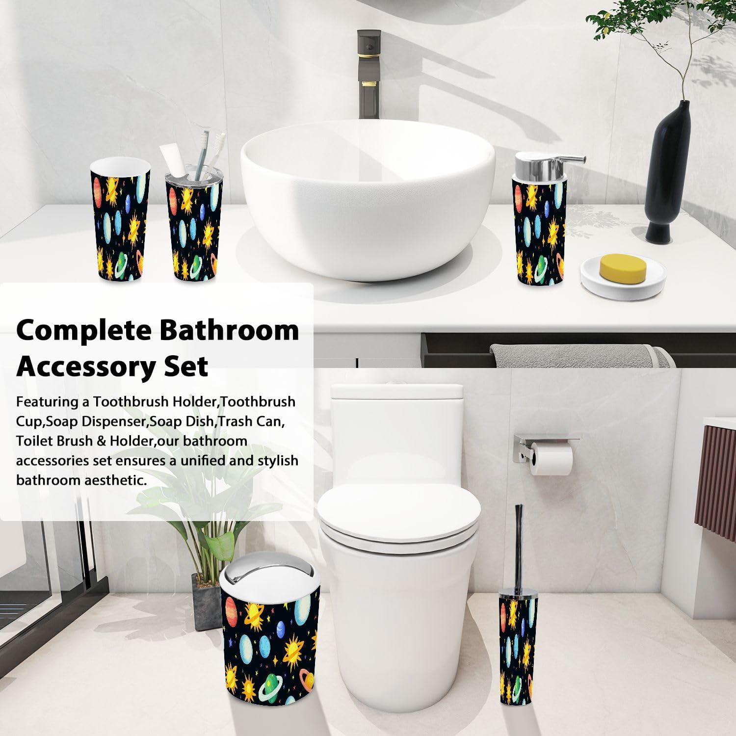 Bath Time Style Boho Space Celestial Meets 6-Piece Bathroom Accessory Set