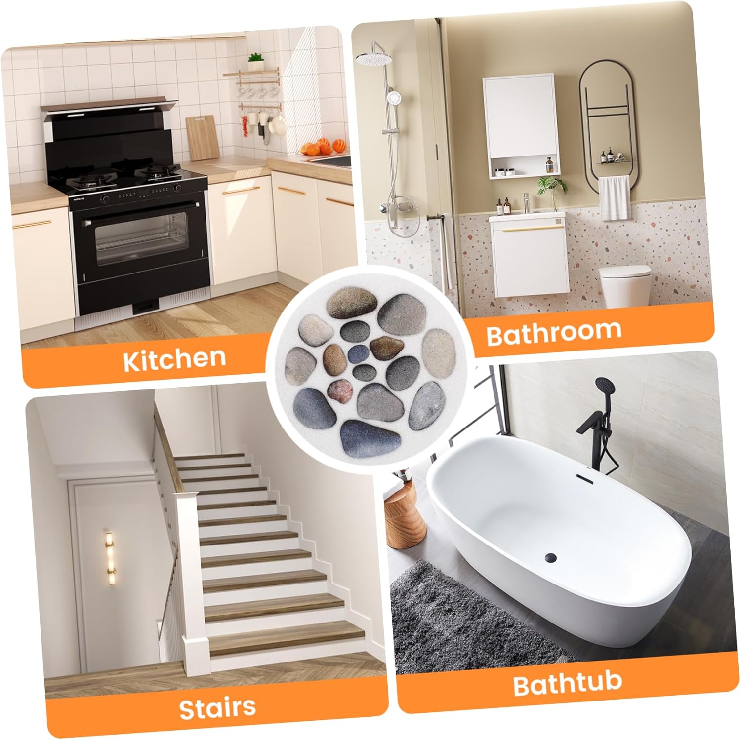 VOSAREA Diameter Stone Pattern Bath Slip Stickers