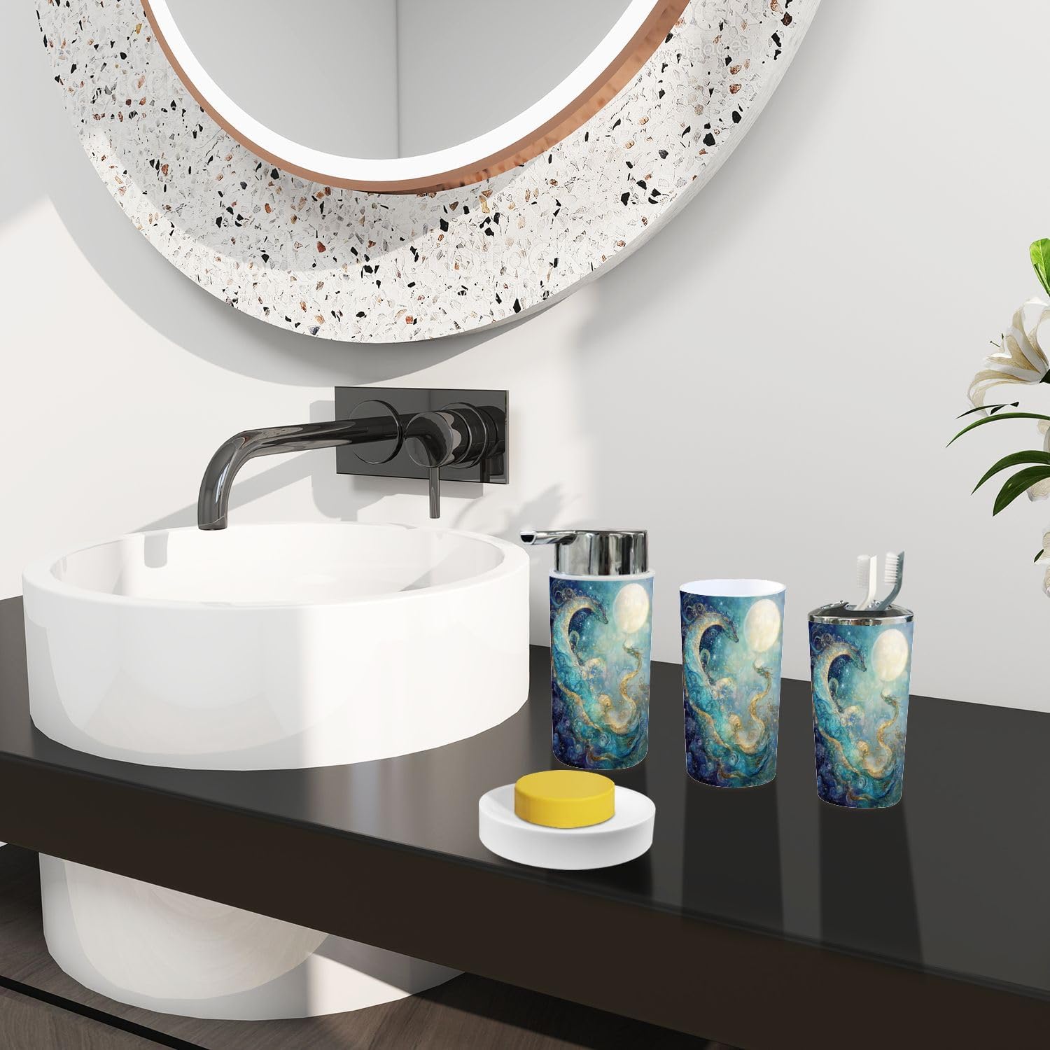 6-Piece Boho Kids Bathroom Accessory Set with Swirls