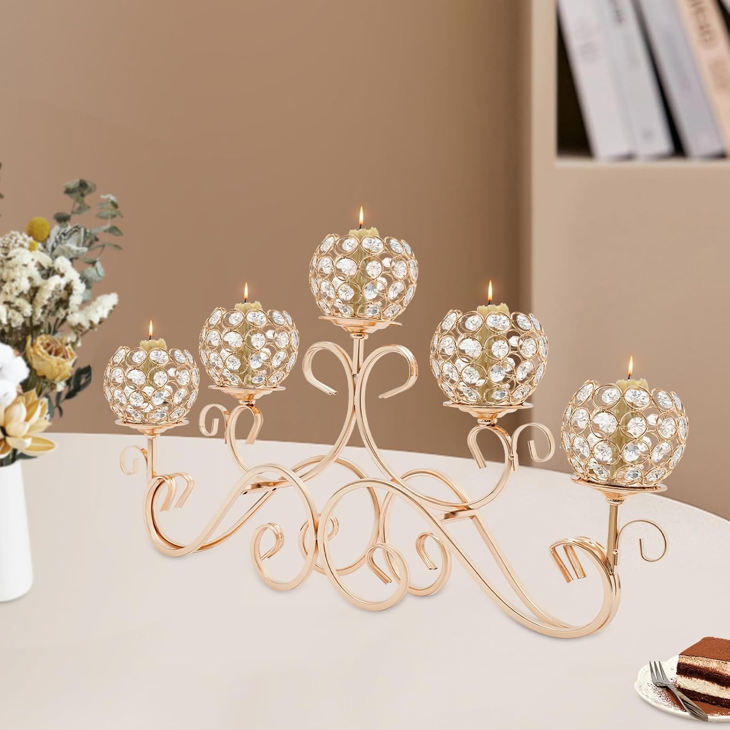 SOKDNHF 5-Arm Crystal Candle Holders - Elegant Candlestick Centerpiece for Weddings Events