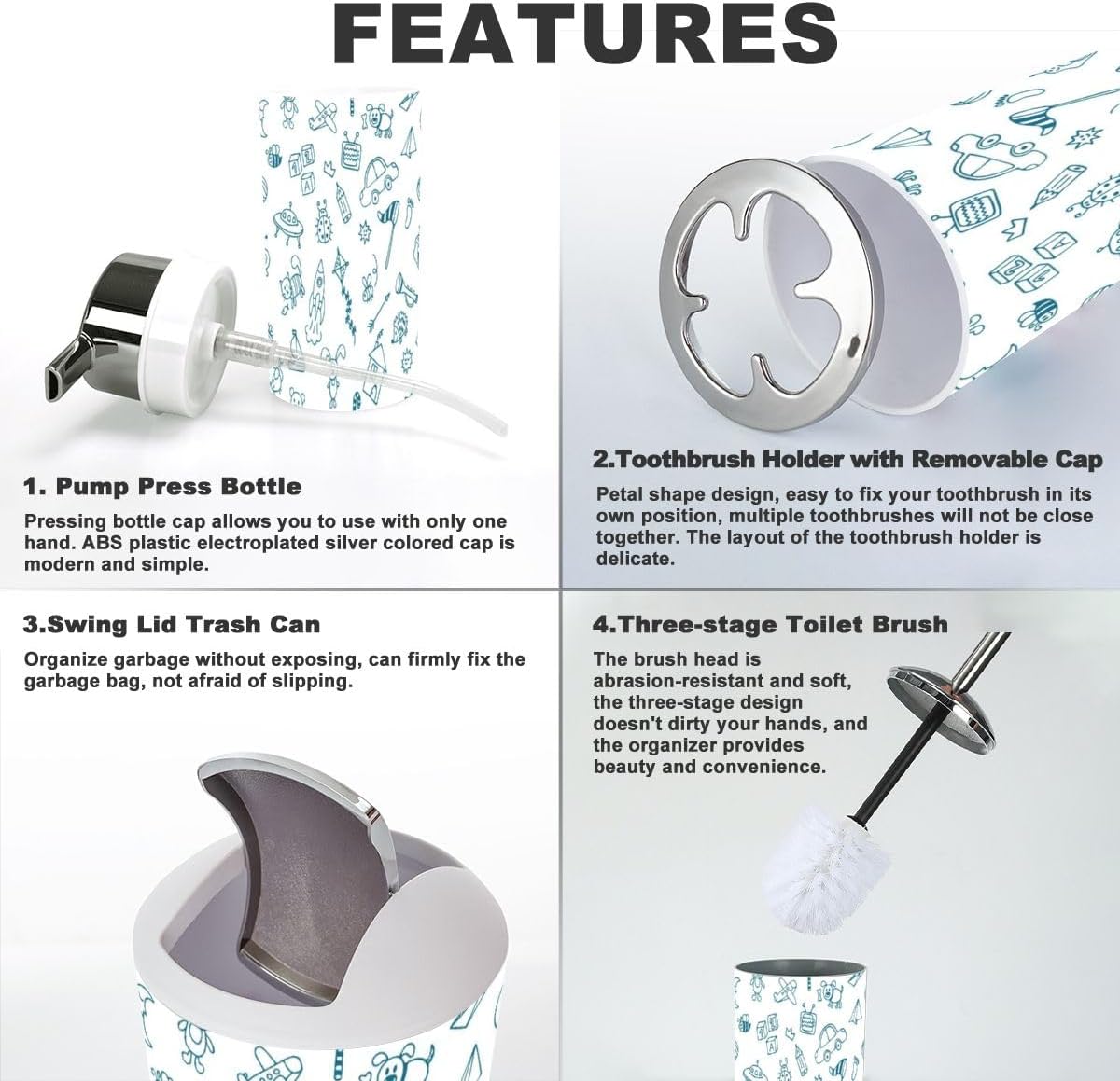 XNGJEMVWXO 6-Piece Bathroom Accessory Set for Boys