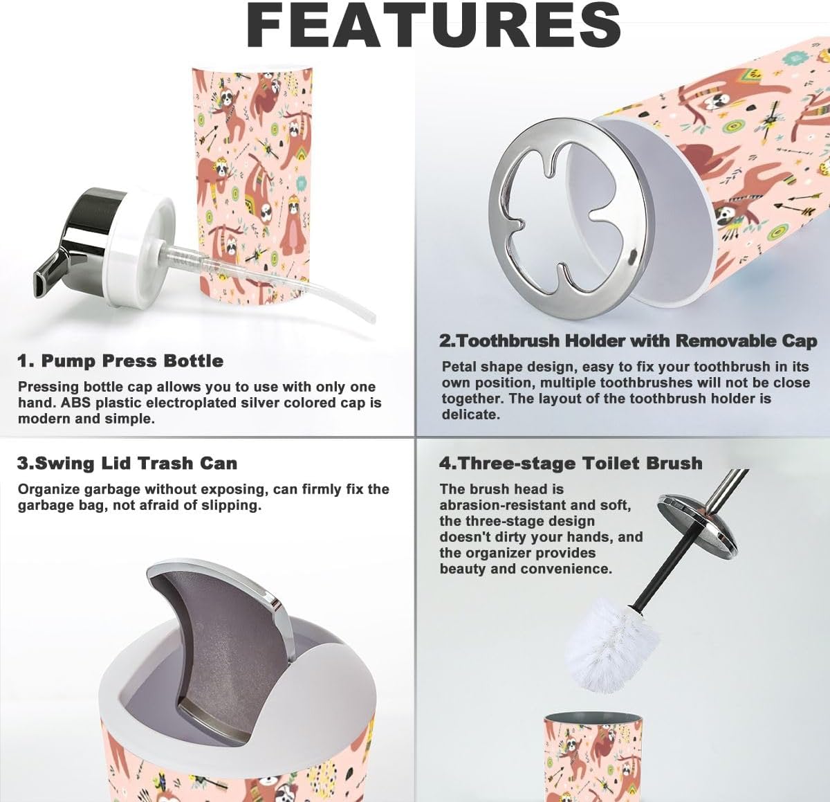 Premium 6-Piece Bathroom Accessory Set with Cute Animal Design