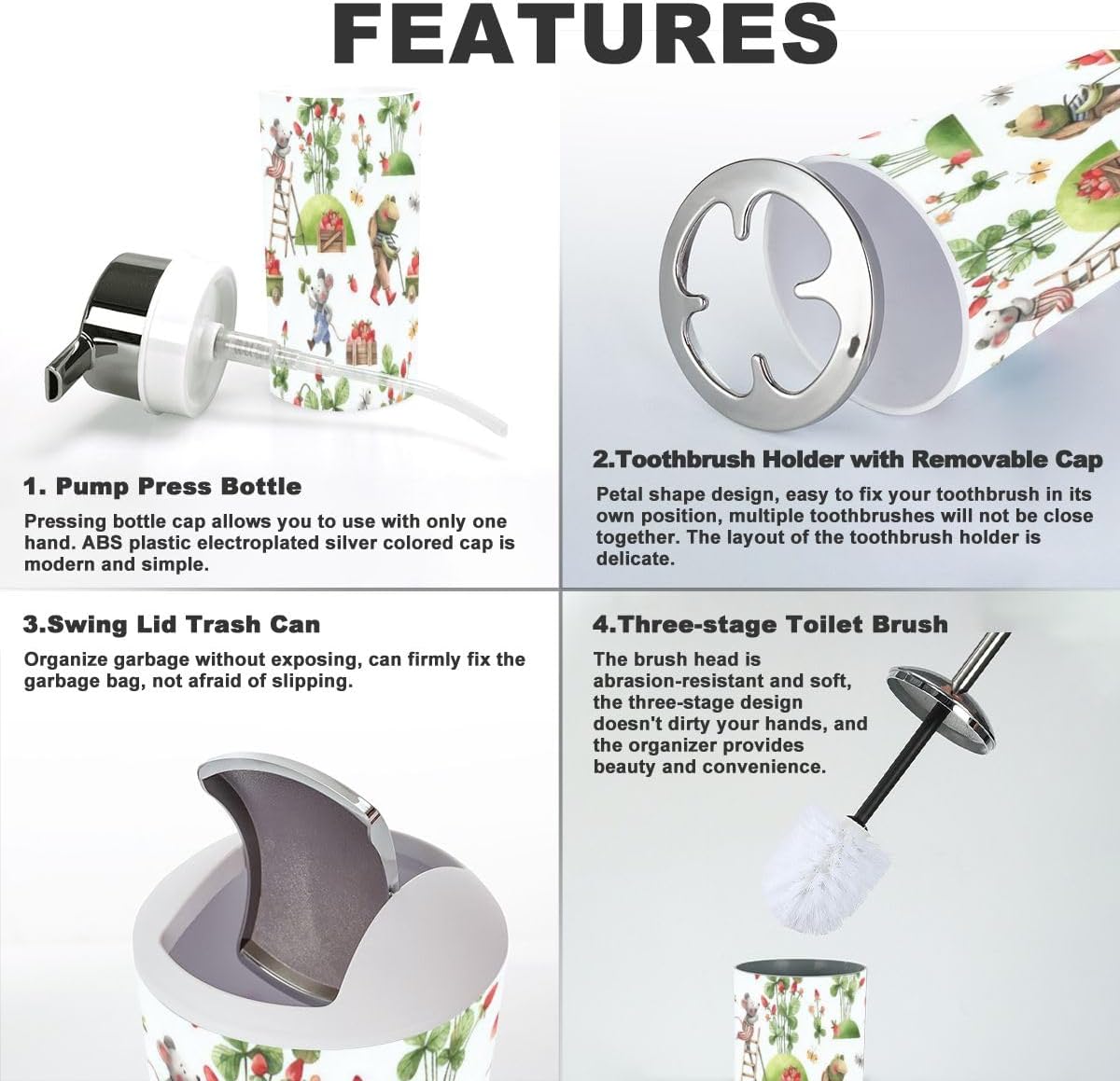 Bathroom Accessory Set by XNGJEMVWXO Cute Little Animals Deployment Tool Kit