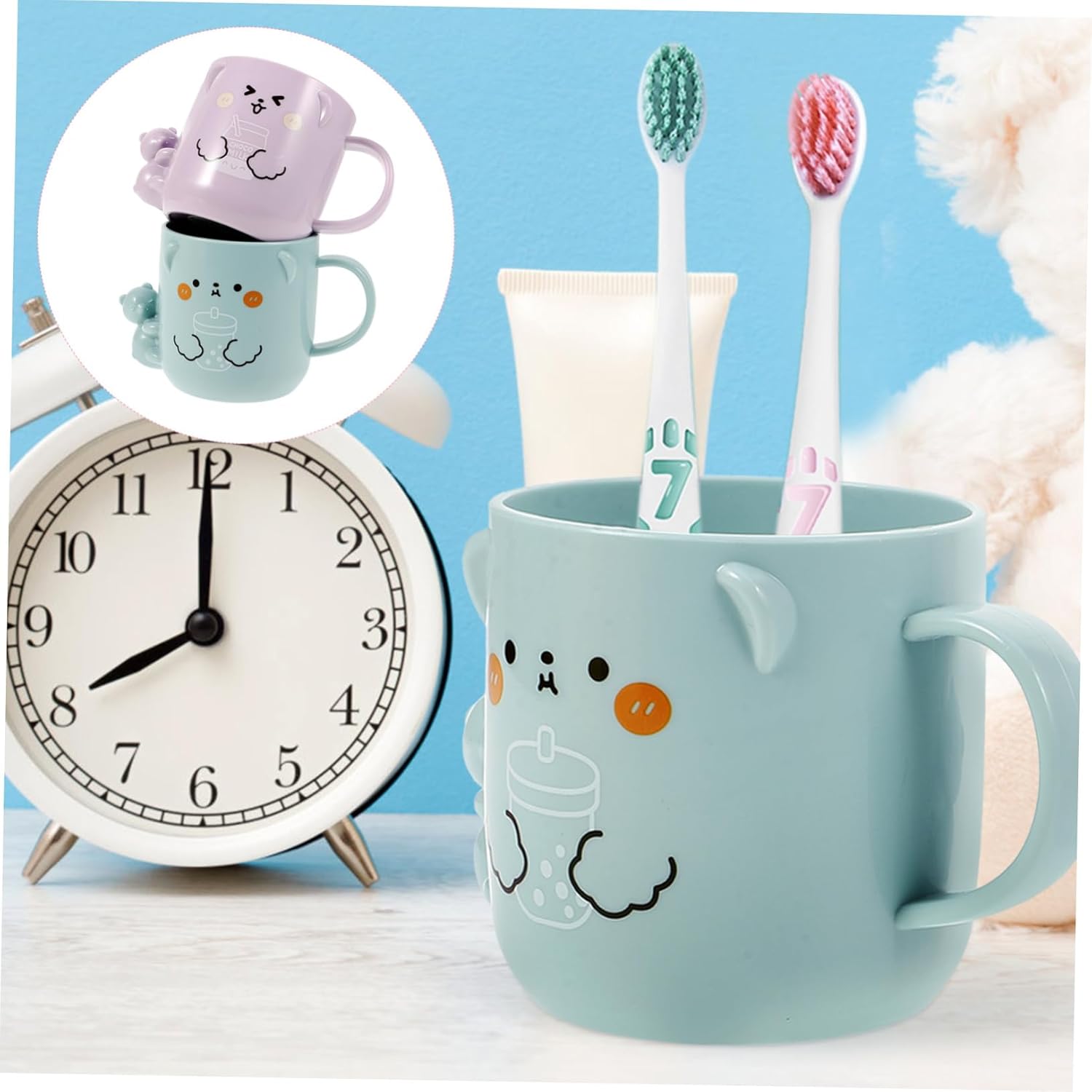 2-Pack Kids Reusable Toothbrush Cup - Cute Plastic Mugs for Toddlers