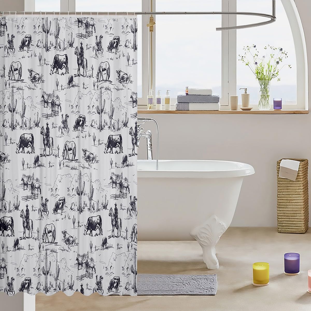 Feelyou 72x78 Western Bathtub shower curtain with desert cactus pattern