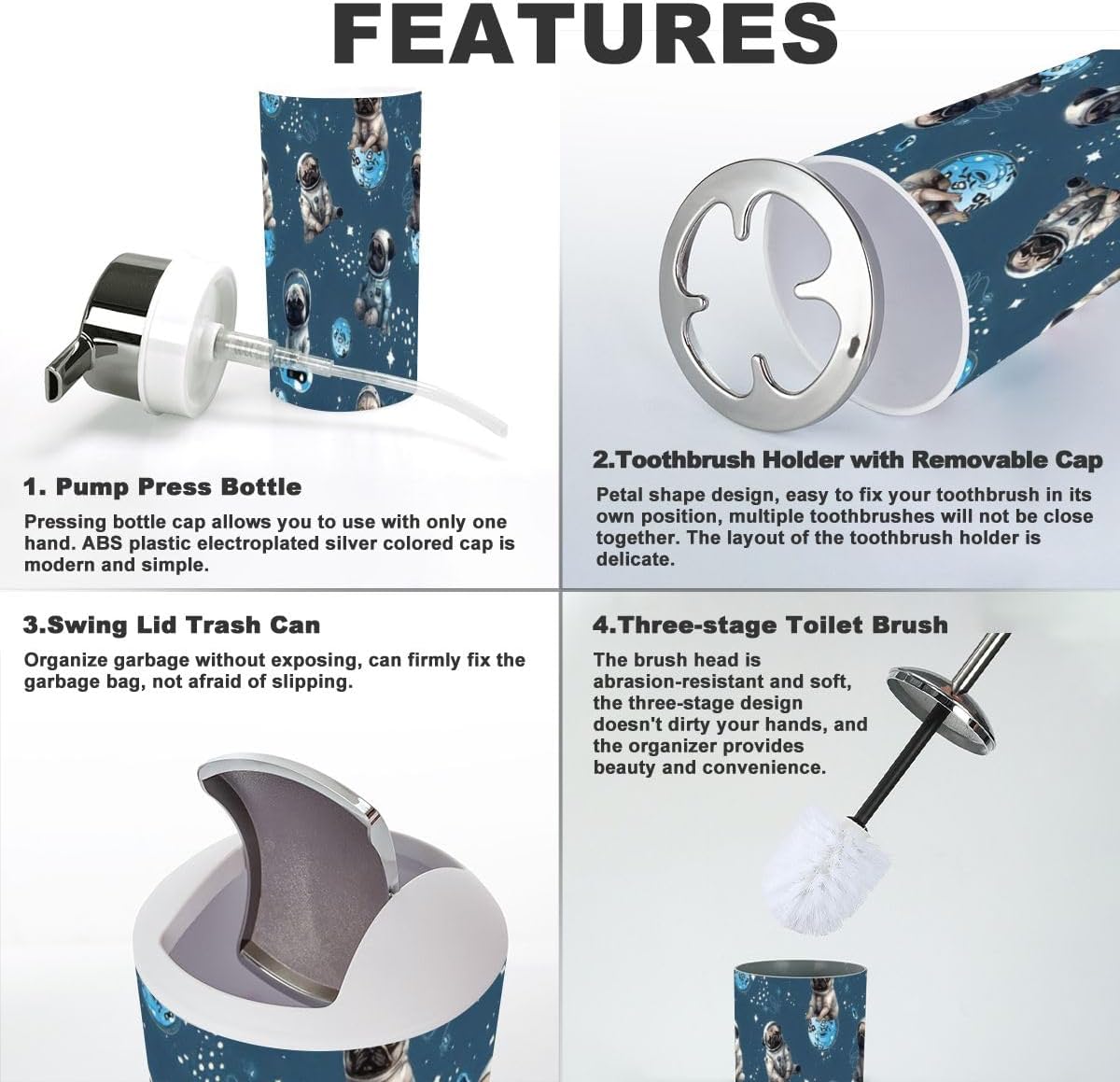 Bathroom Accessory Set for Kids Space Universe Cute Astronauts Accessories