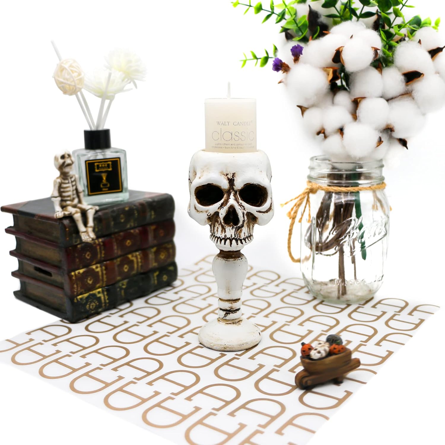 Skull Candle Holder - Gothic Tabletop Spooky Decor