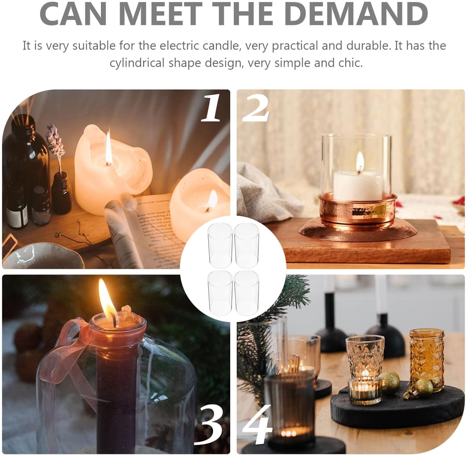 4pc Glass Candle Shade hurricane resistant