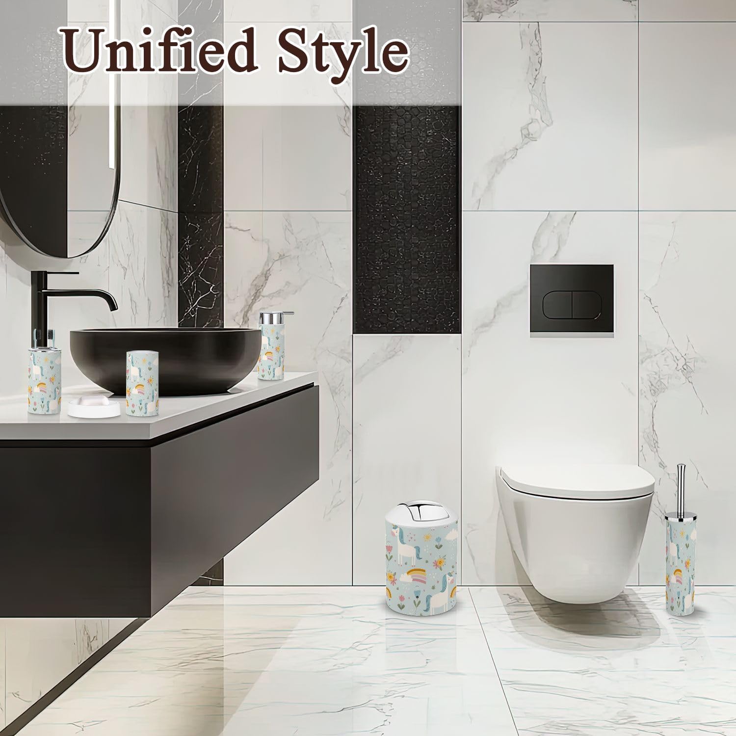 6-Piece Bathroom Accessories Set - Cute Flower Design for Modern Bathrooms