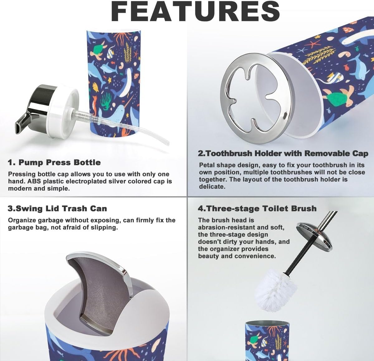 Ocean Animals Blue Bathroom Accessory Set 6 Piece