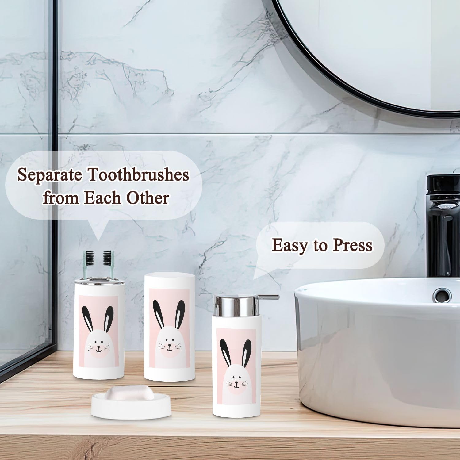 Bathroom Accessories Set with 6 Pcs Wall Art and Storage Solutions