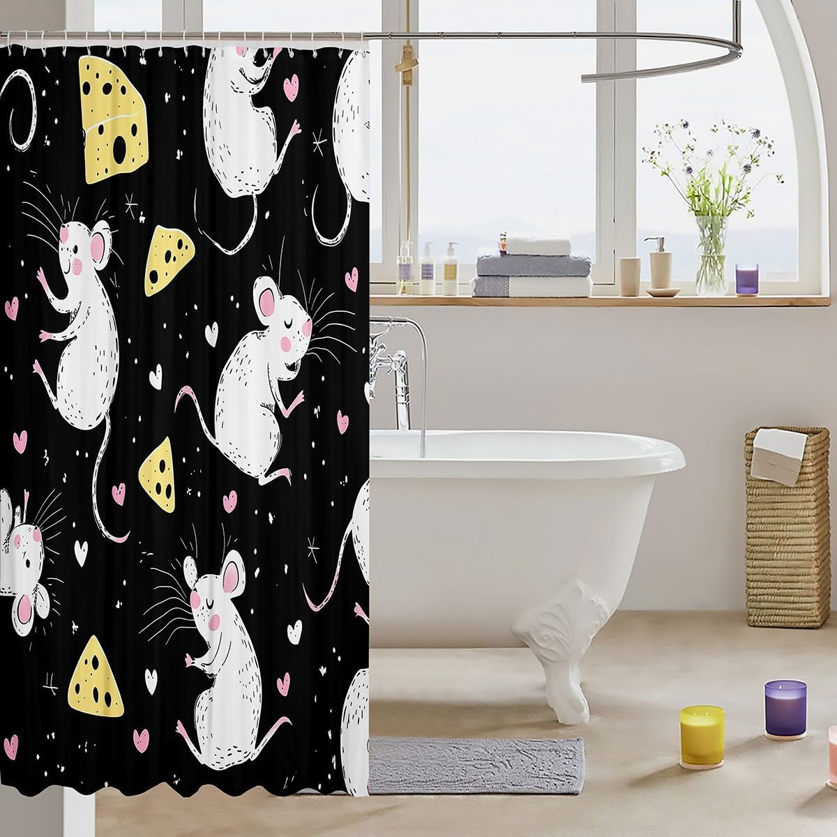 Kids Cute Cartoon Mouse Bath Curtain with Hooks