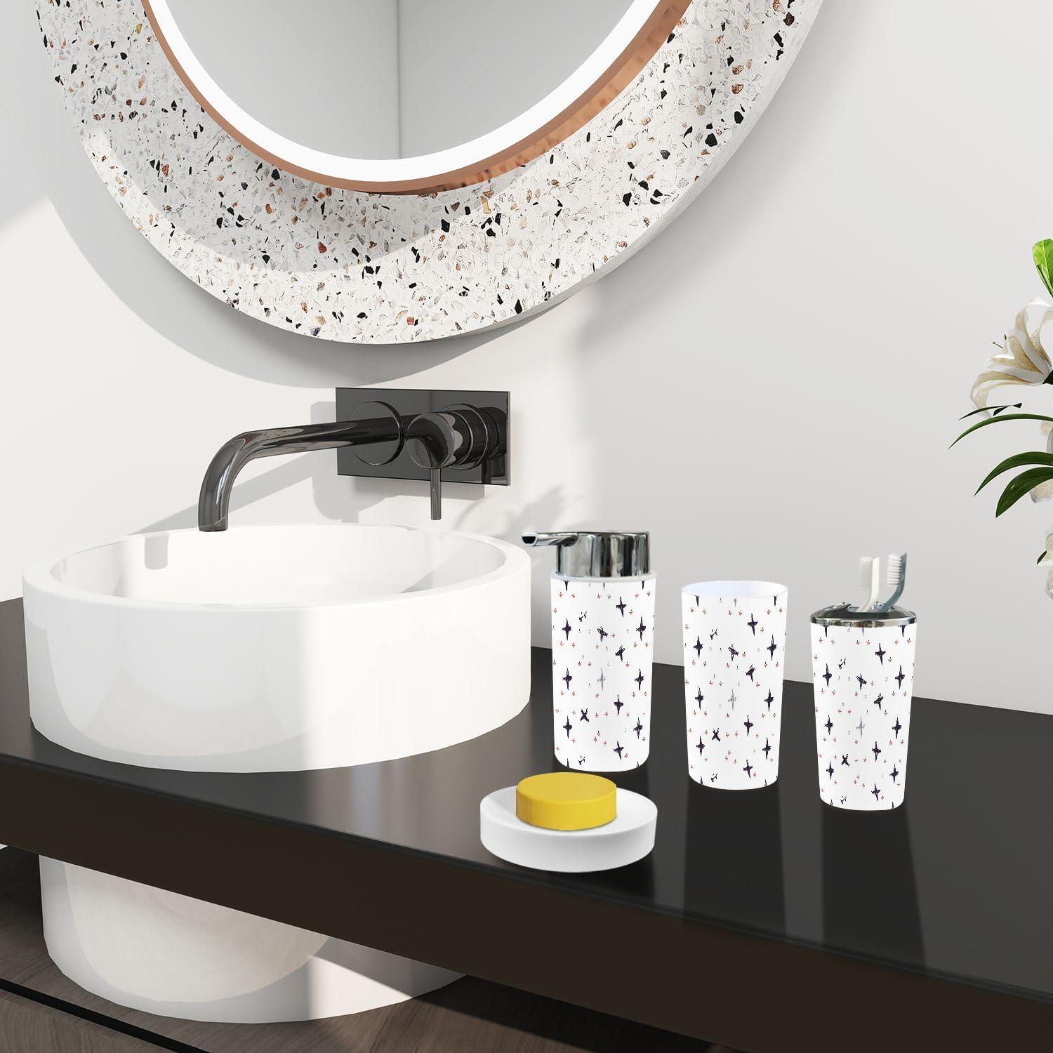Stylish Boho Bathroom Accessory Set with 6 Pieces
