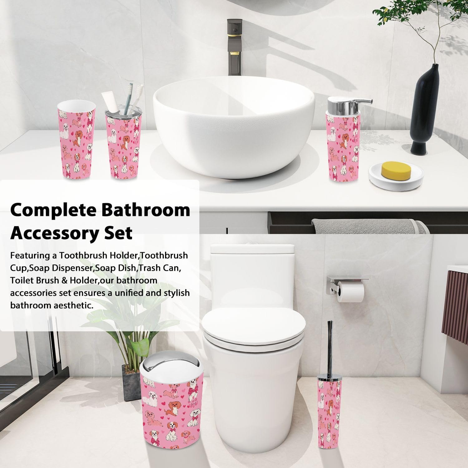 Bathroom 6-Piece Set Boho-Style Organized and Functional