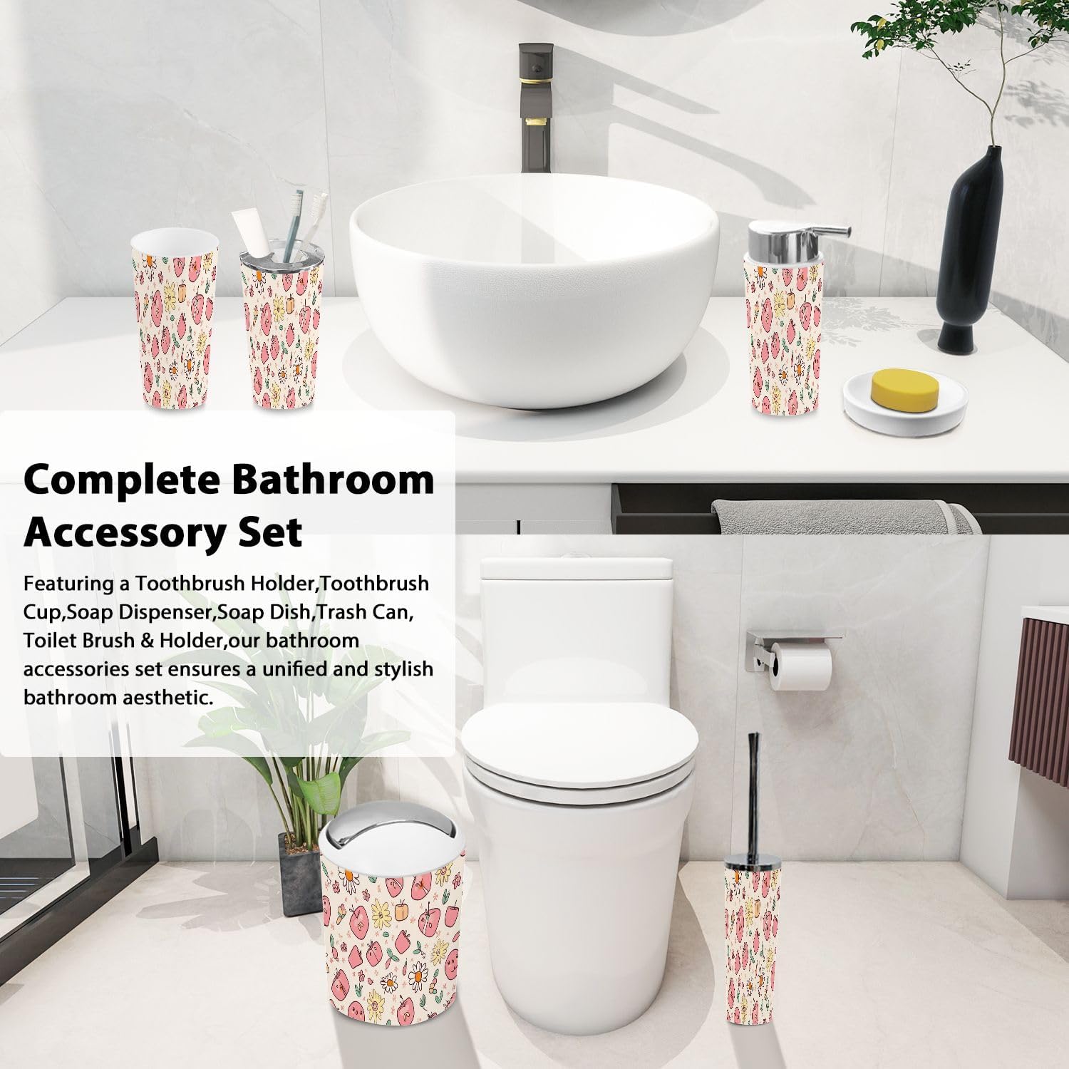6-Piece Bathroom Set for Boho Style Tiles Accessories