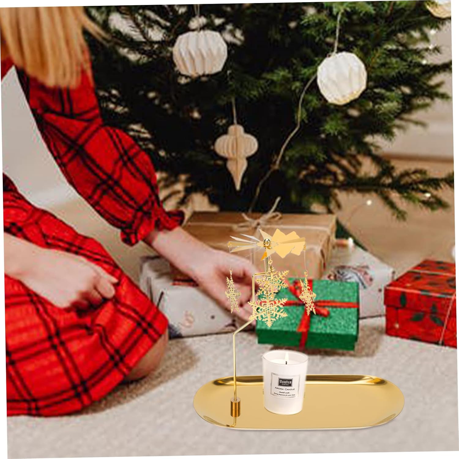 Exquisite Snowflake Candle Holder Rotating Gold Scented Tray