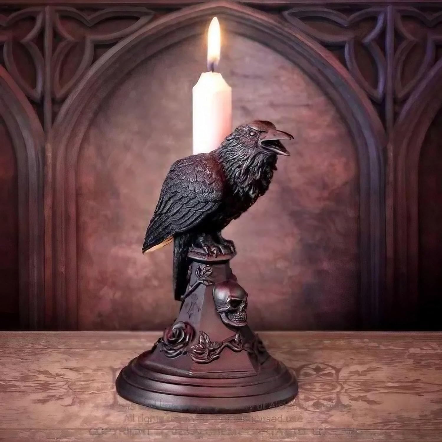 Halloween Black Resin Crow Candle Stick Holder