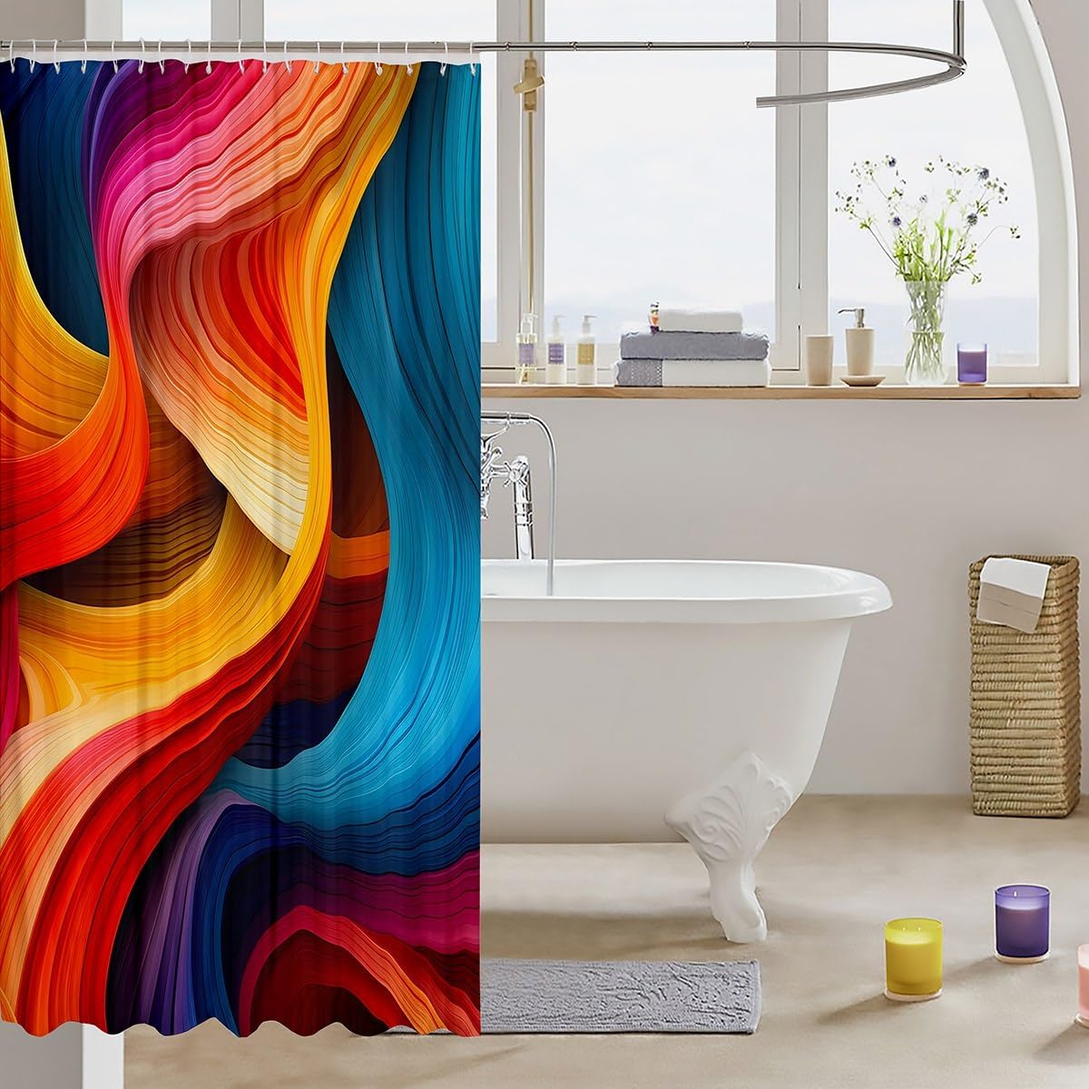 Feelyou Rainbow Bath Curtain Set 72x78 inch for Kids Teens