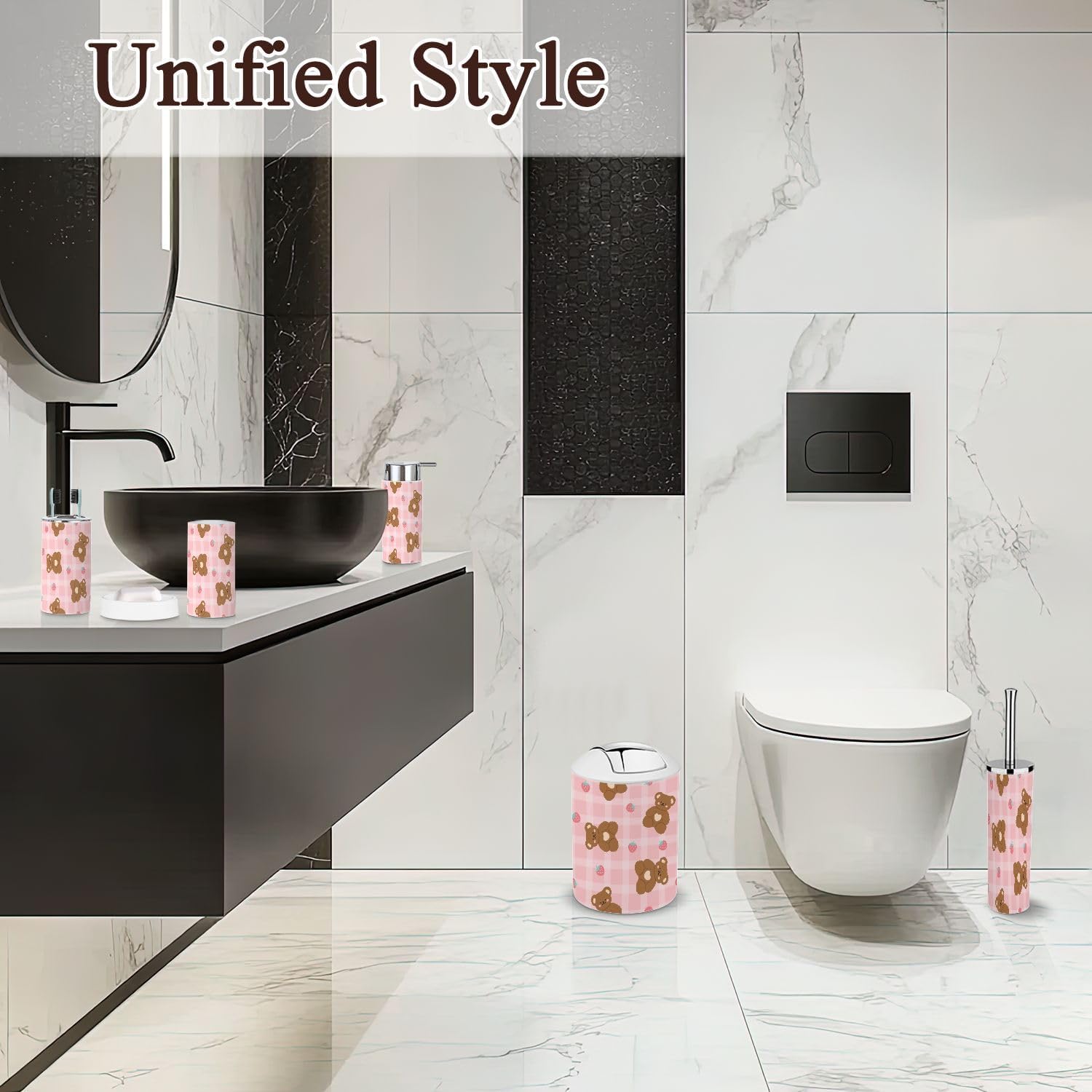 6-Piece Kawaii Bathroom Set Pink