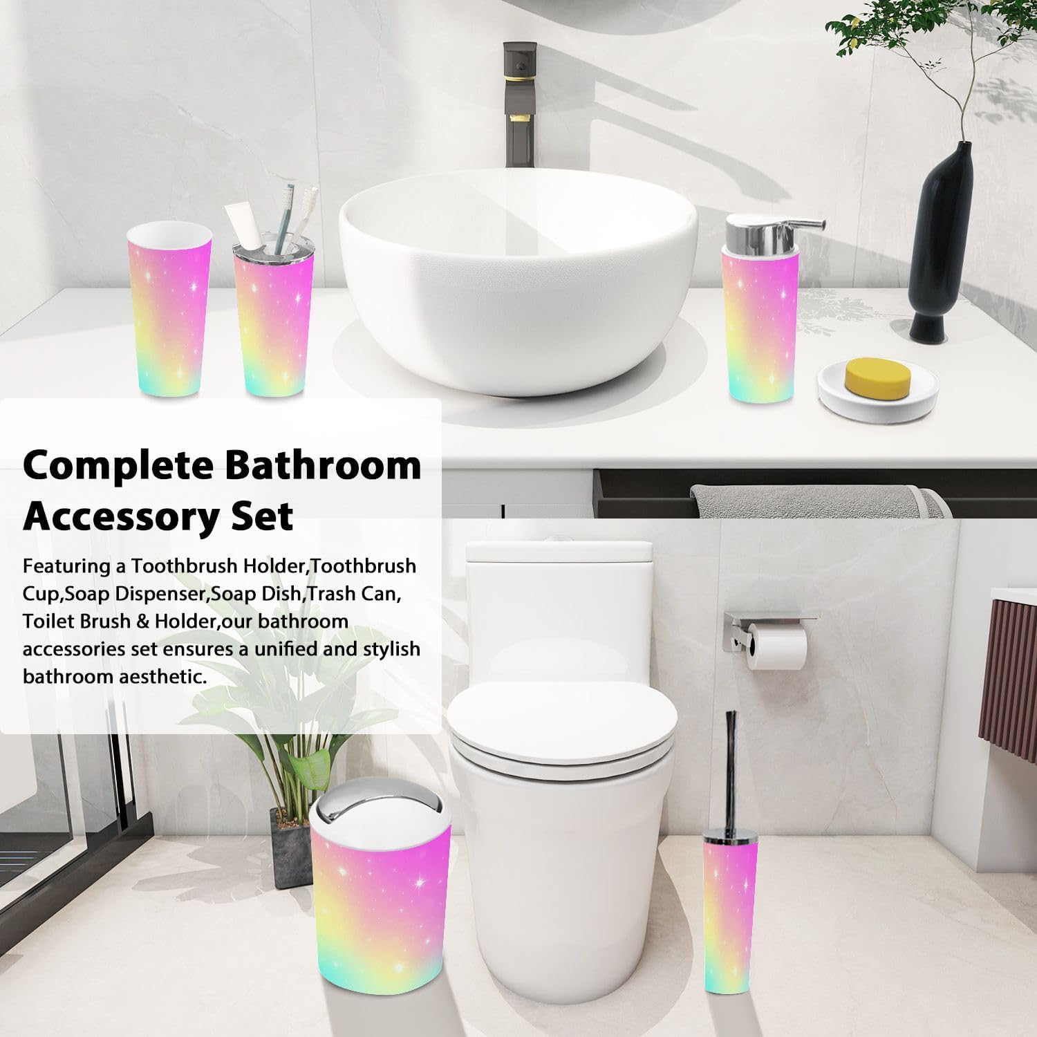 Bathroom Accessory Set Boho Pink Mesh Design