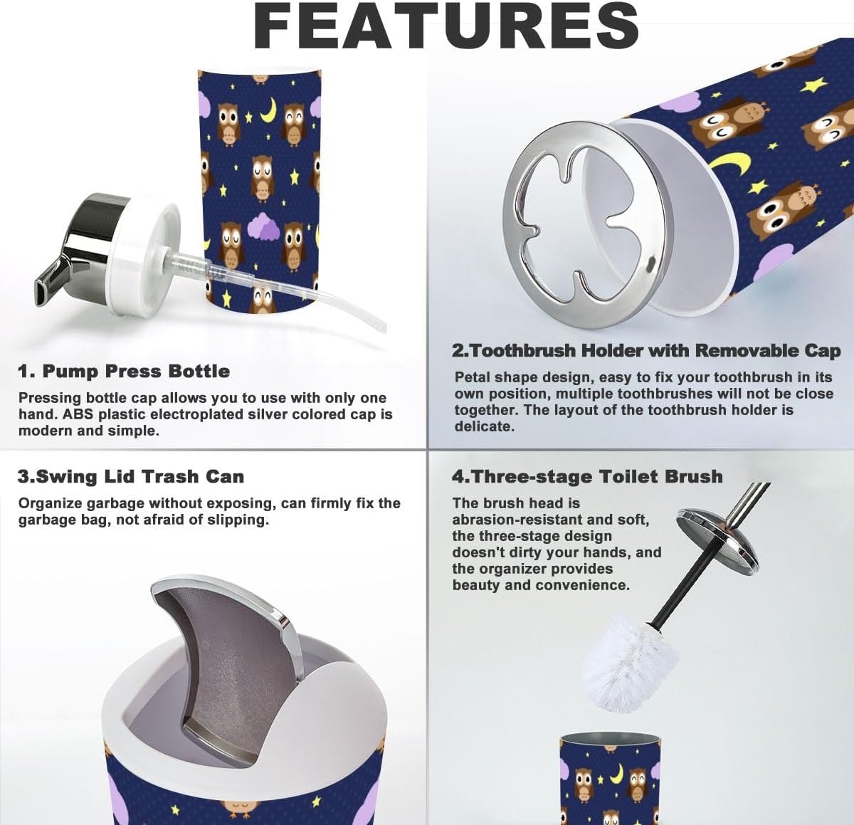Bathroom Accessory Set 6-Piece Owl Home Decor
