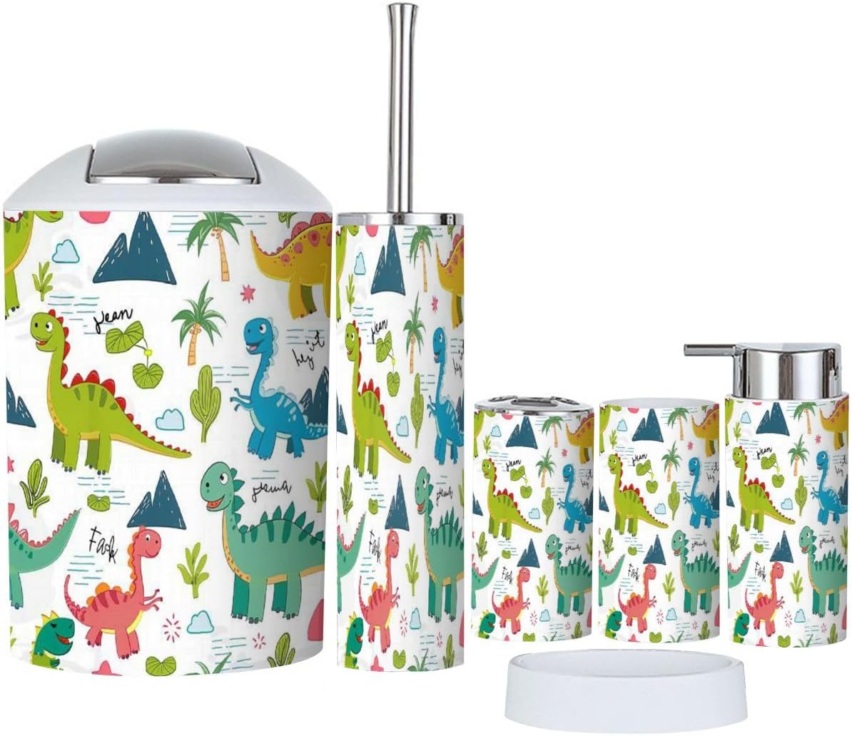Cute Dinosaur Bathroom Accessory Set 6 Piece