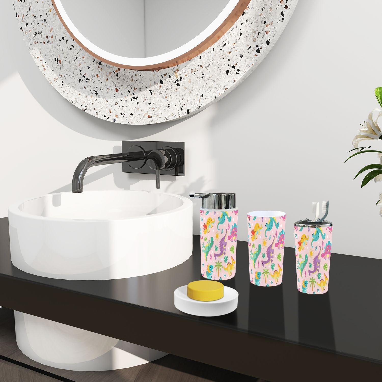 Bathroom Accessory Set Boho Dinosaurs 6 Piece for Kids