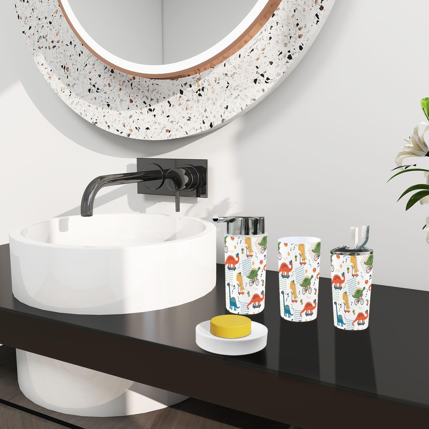 6-Piece Boho Dinosaur Bathroom Accessories Set for Kids