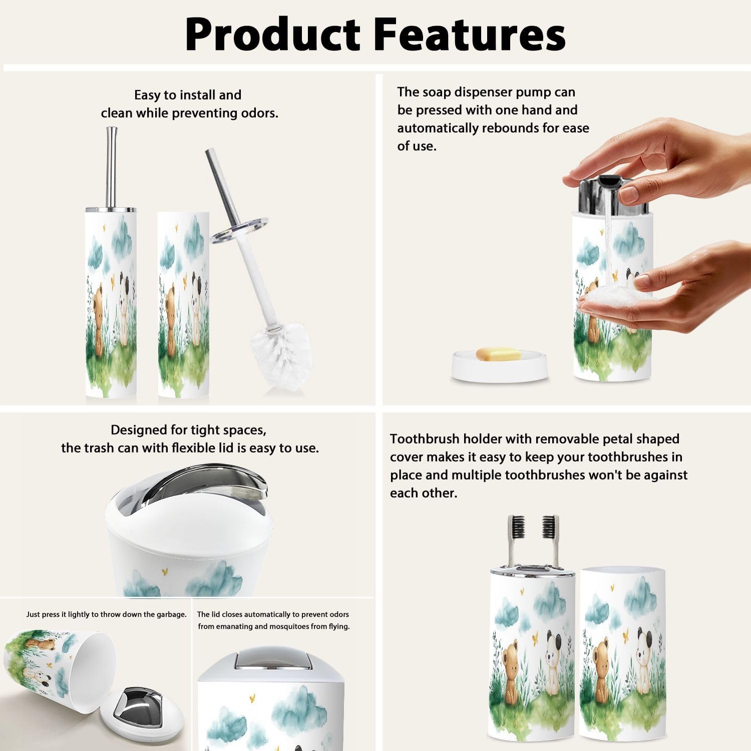 6-Piece Boho Bathroom Accessories Set for Children