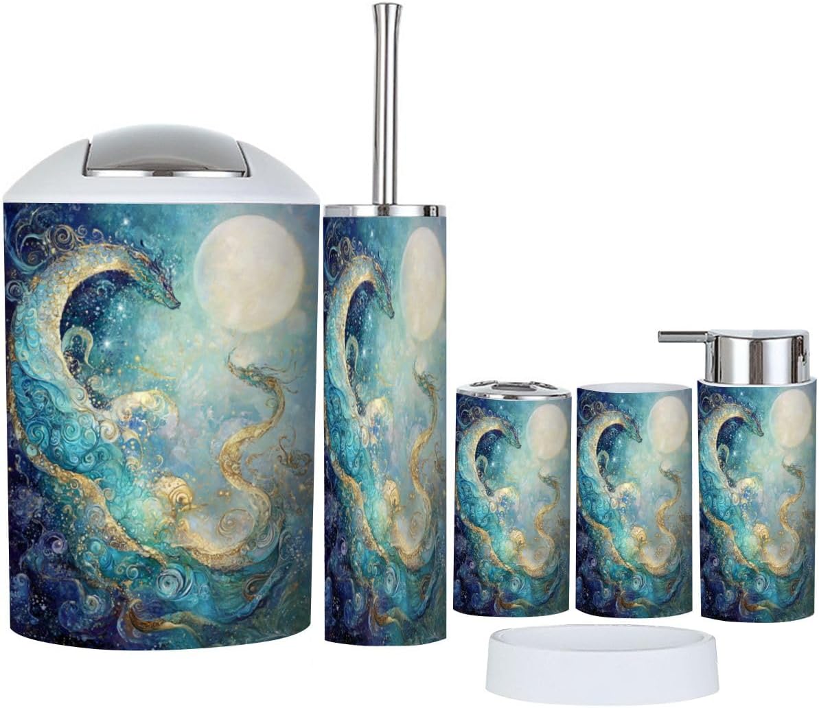 6-Piece Boho Kids Bathroom Accessory Set with Swirls