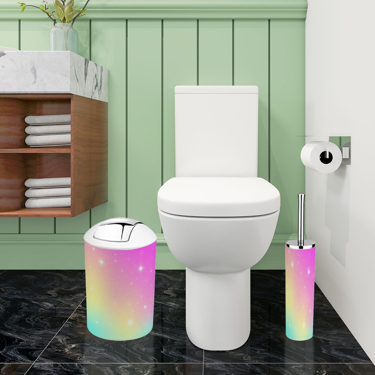 Bathroom Accessory Set Boho Pink Mesh Design