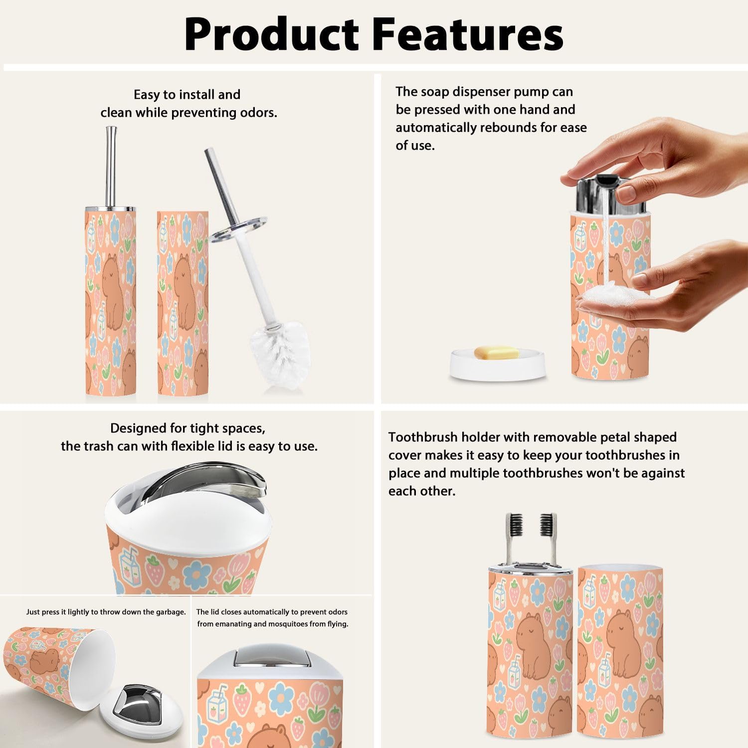 Boho Cute Bathroom Accessory Set 6 Piece