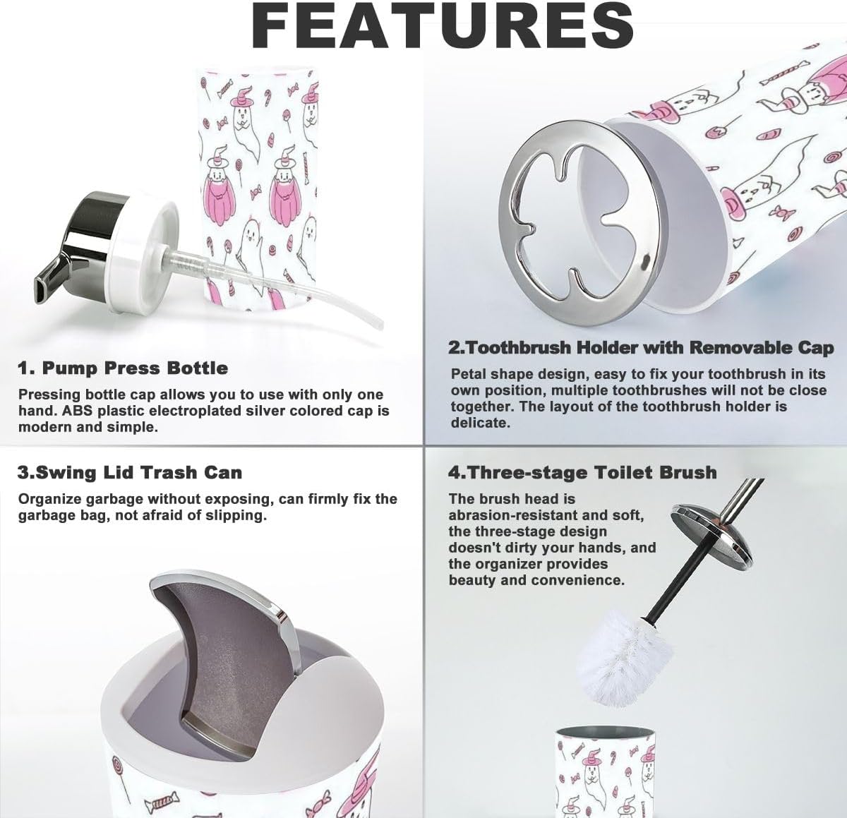 gon Haunted Halloween Pink Bathroom Accessory Set 6 Piece Spooky Design