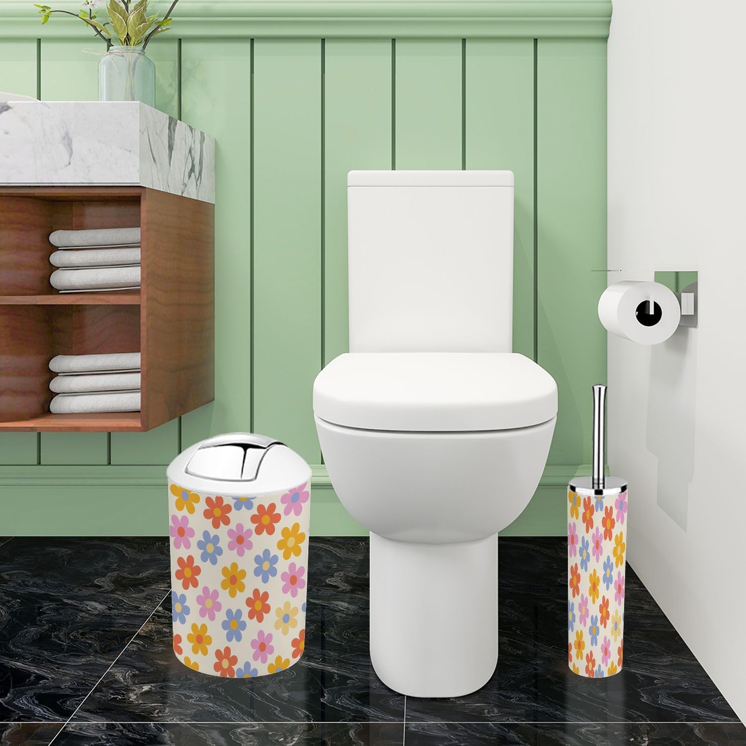 Boho Floral Bathroom Accessory Set 6 Piece