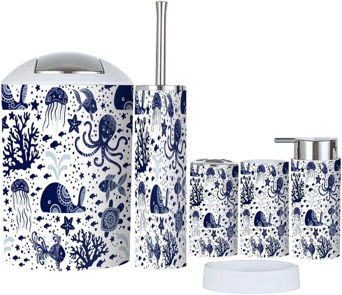 6-Piece bathroom Accessories Set Underwater Animals SeamoSEQ Durable and Functional