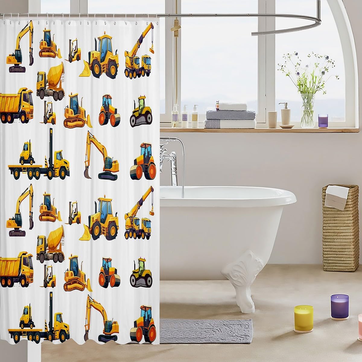 Construction Waterproof Shower Curtain for Kids 72x72