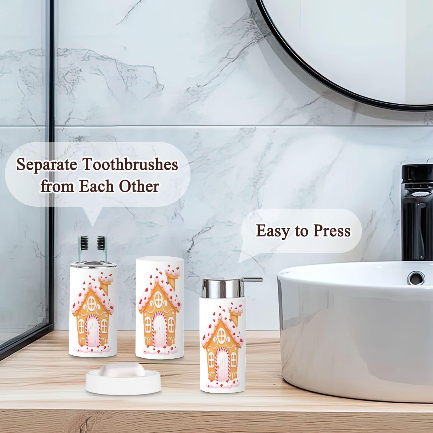 Stylish 6-Piece Bath Accessory Set Gingerbread House
