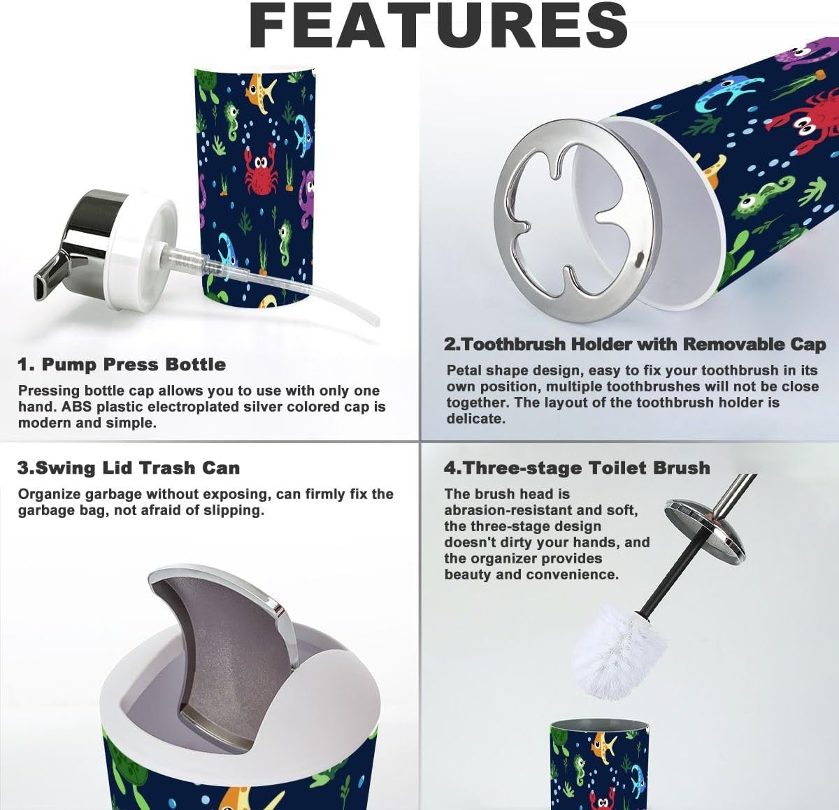 6 Piece Bathroom Accessory Set with Under Sea Design