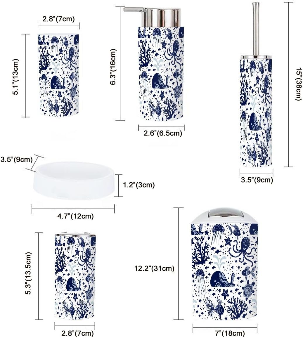 6-Piece bathroom Accessories Set Underwater Animals SeamoSEQ Durable and Functional