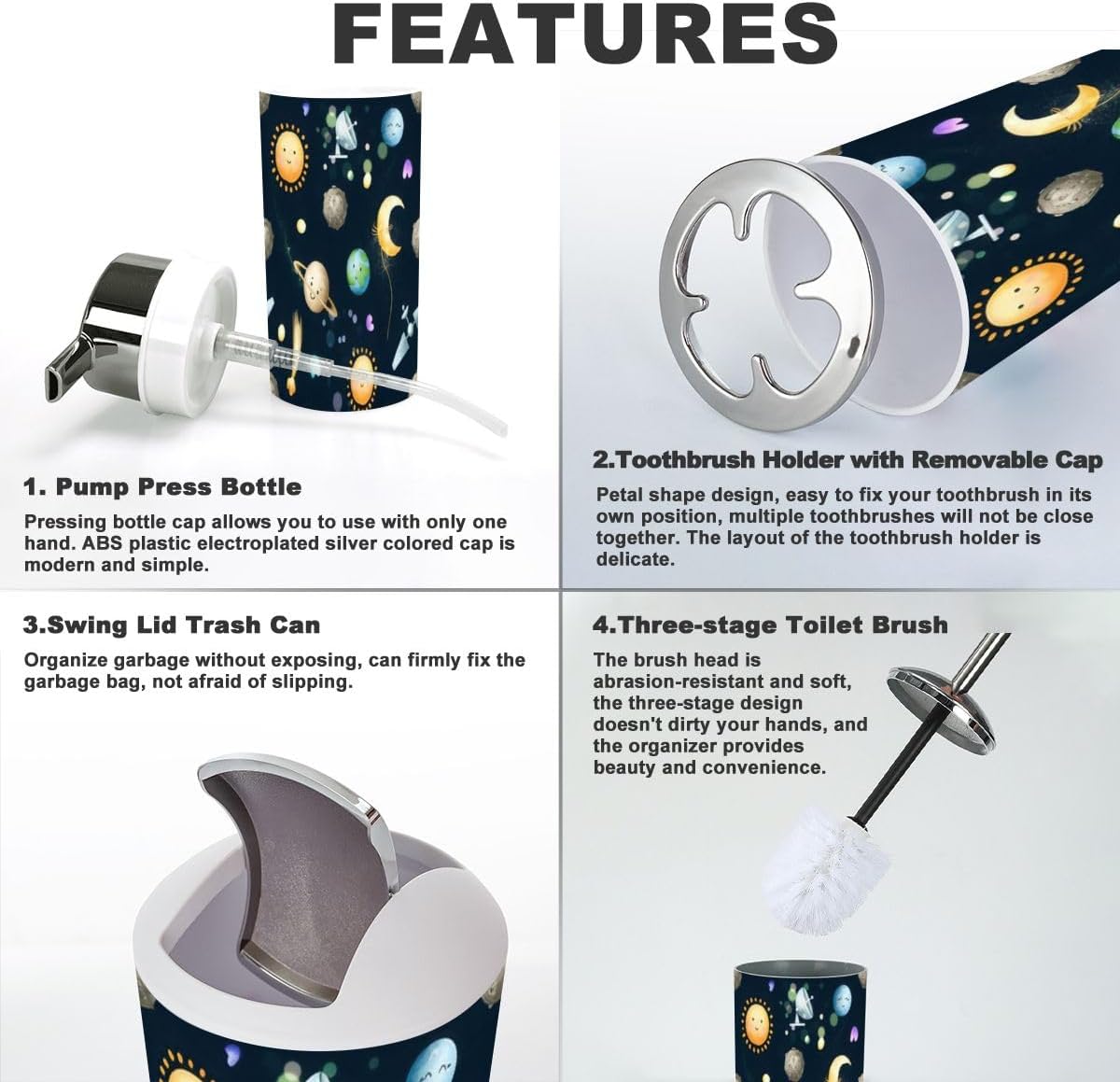 Stylish 6-Piece Bathroom Set for Space Explorers Durable Functional