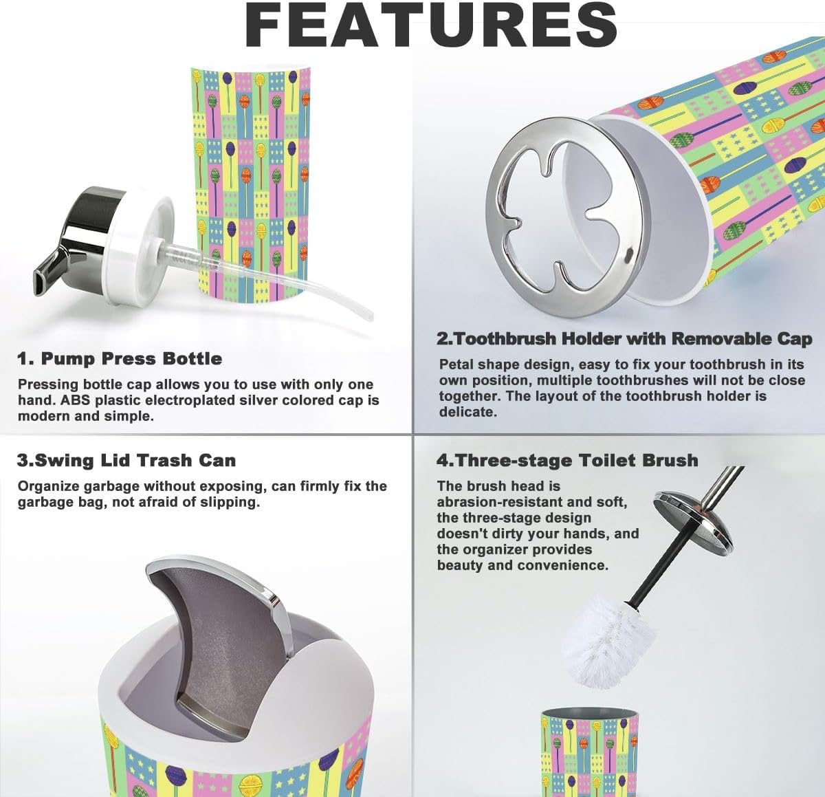 6-Piece Bath Accessories Set with Lollipop Design for Efficient Organizing