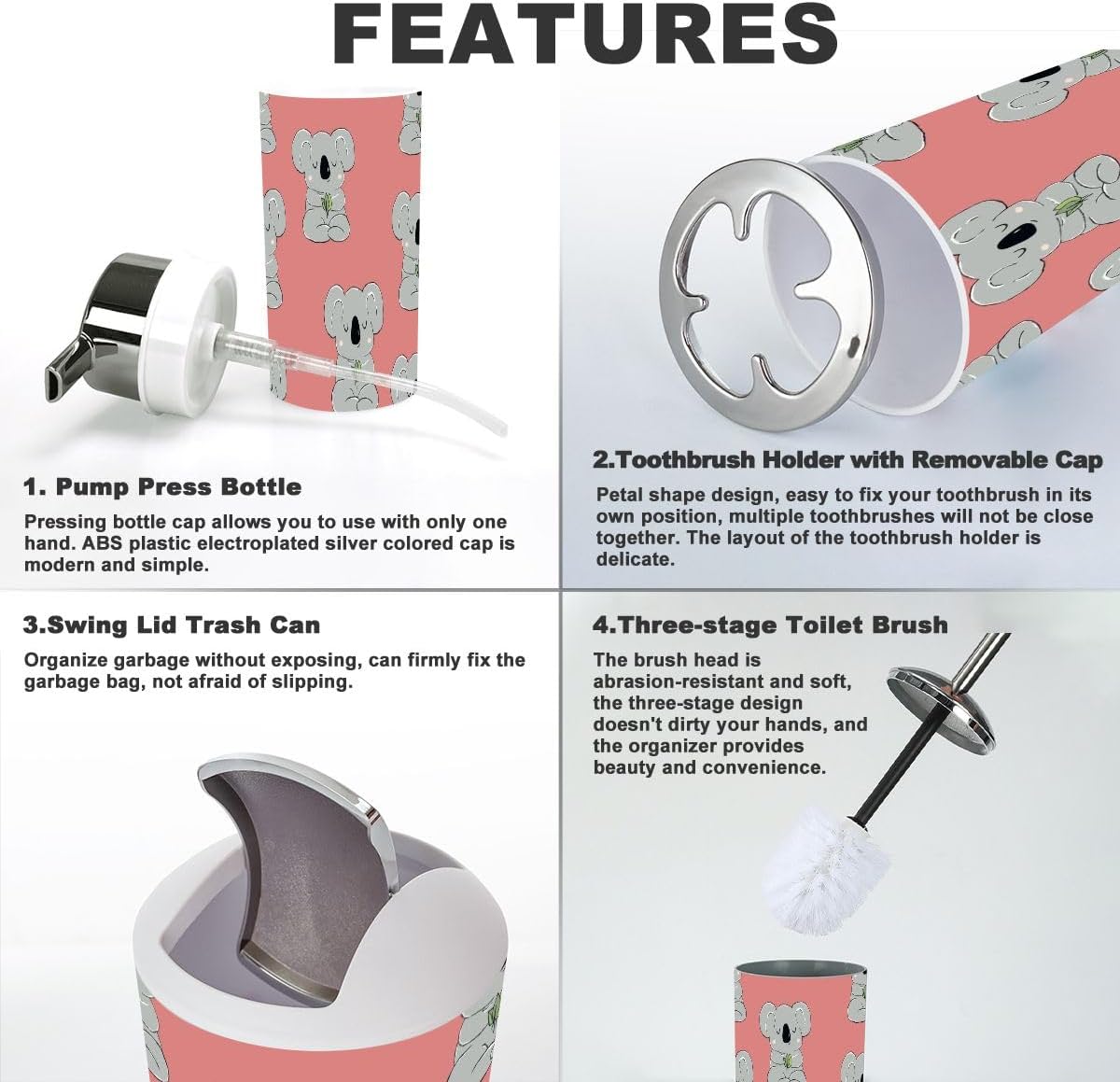 Bathroom Accessory Set - Cute Koala Australian Animal Set with 6 Pieces