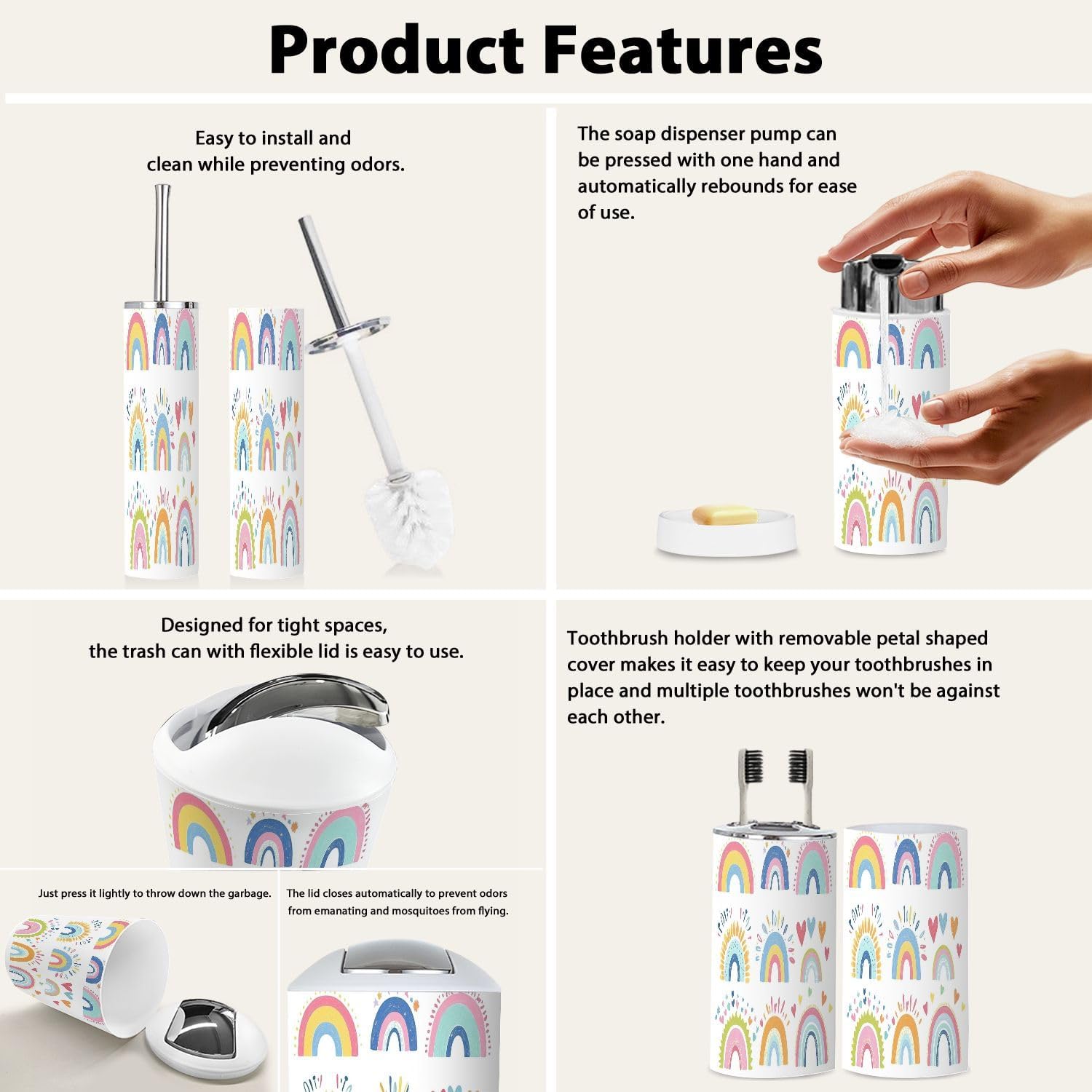 TRANQDEHOM Boho Cartoon bathroom accessory set