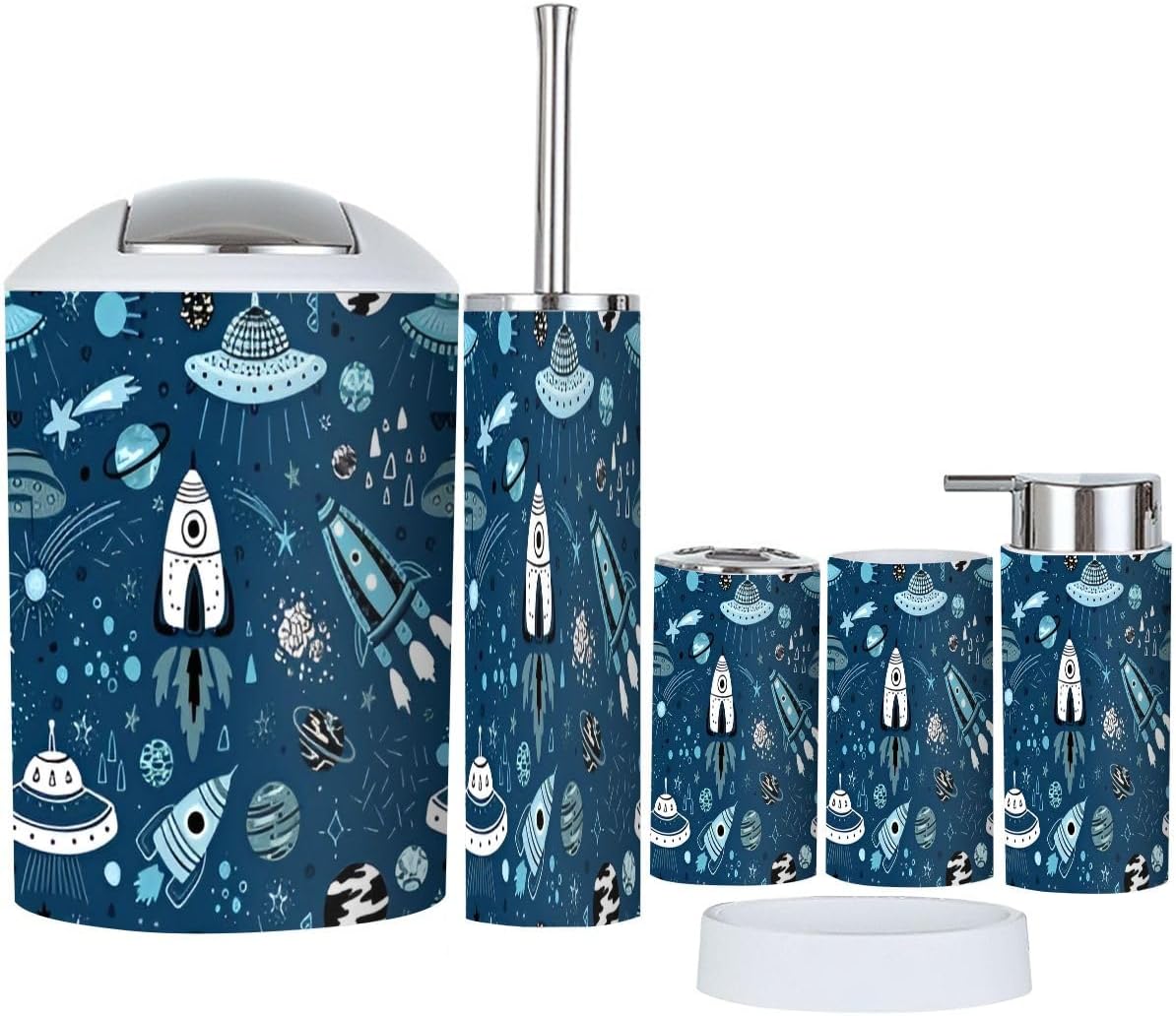 Bathroom Accessory Set for Kids Cartoon Space Planets Durable Eco-Friendly